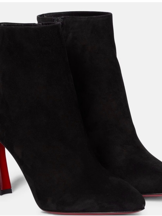 Christian Louboutin Shoes - Christian Louboutin Black Suede Ankle Booties with Signature Red Heel